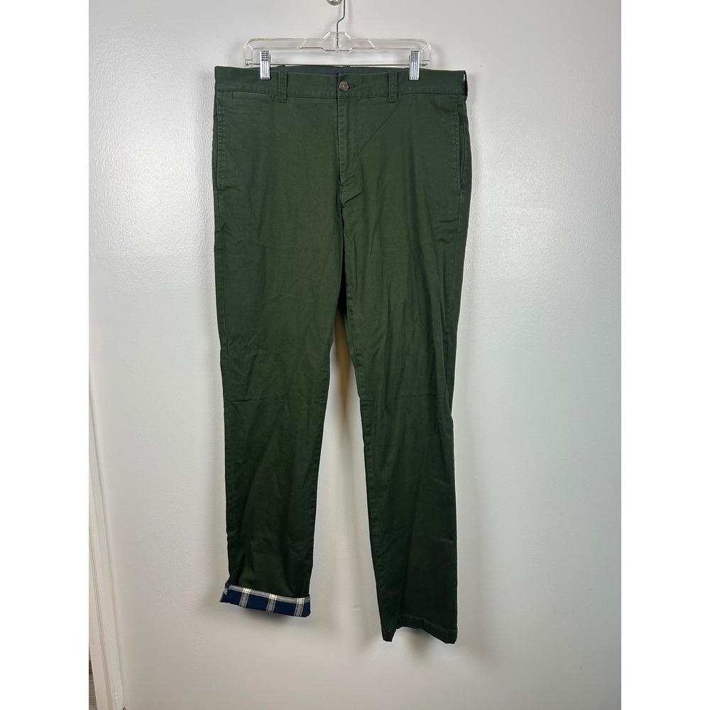 J Crew Flex Straight Fit Chinos Pants 36x36 Dark‎ Moss Green Plaid Flannel Lined - Picture 2 of 8